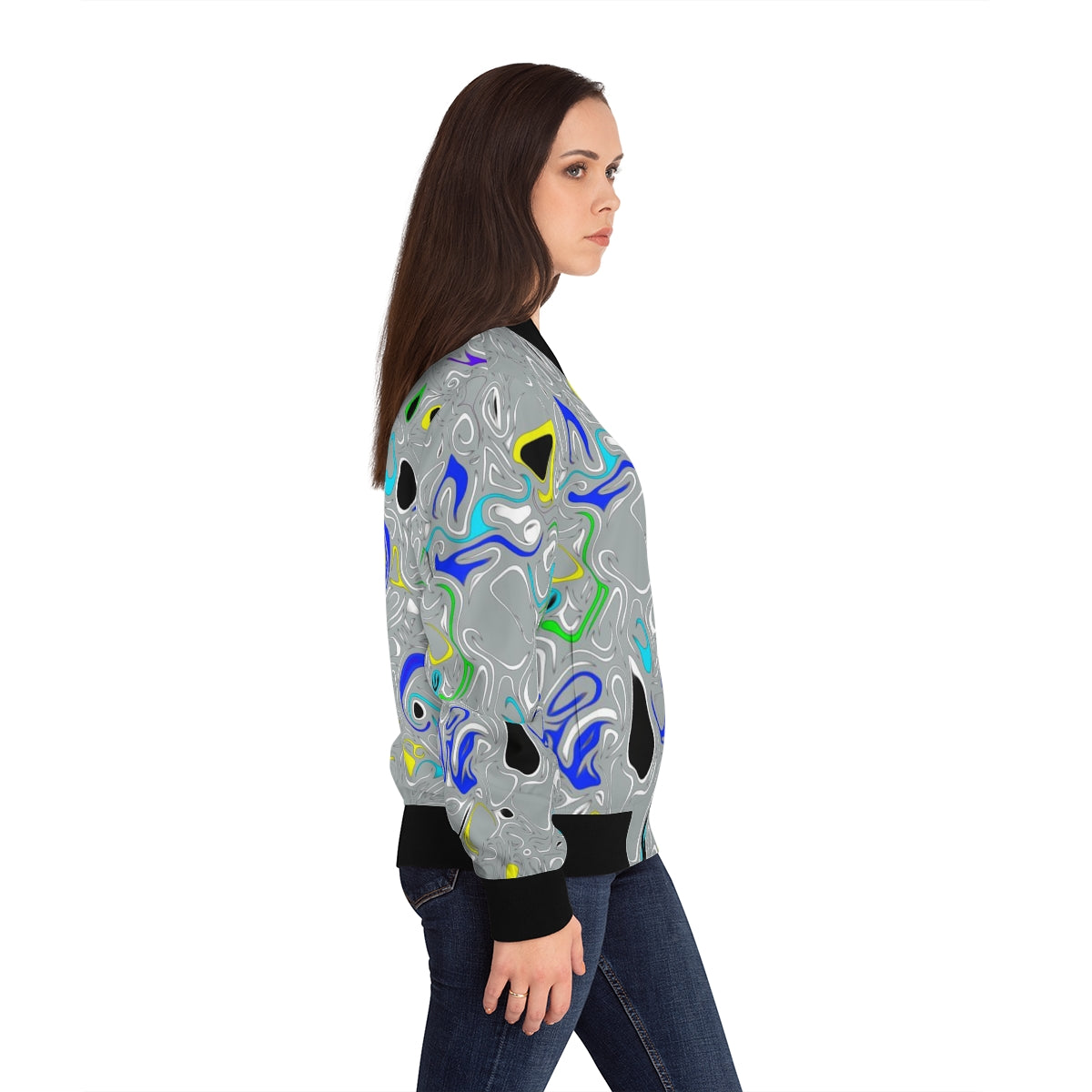 Women's Graffiti Grey Bomber Jacket