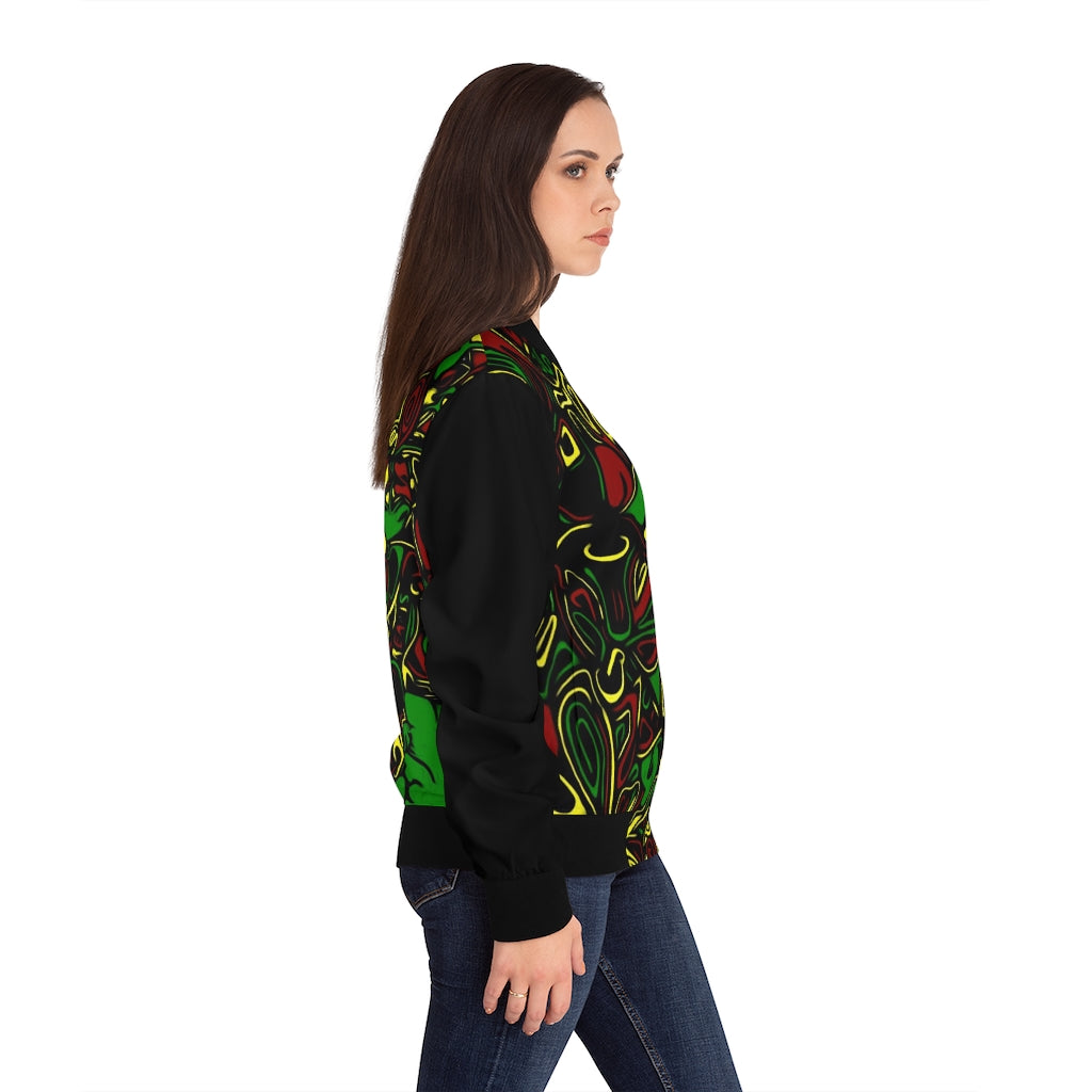 Women’s Rasta Bomber Jacket Black Sleeve