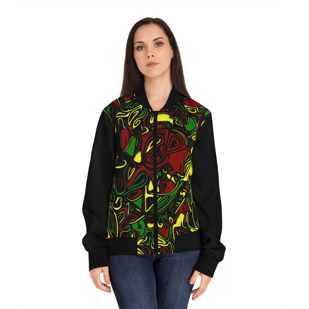 Women’s Rasta Bomber Jacket Black Sleeve