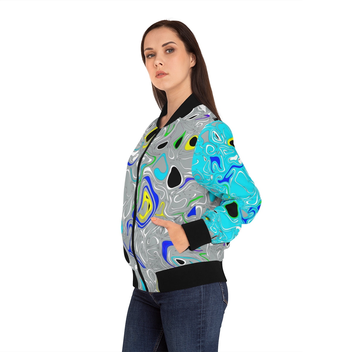 Women's Graffiti Grey Bomber Jacket