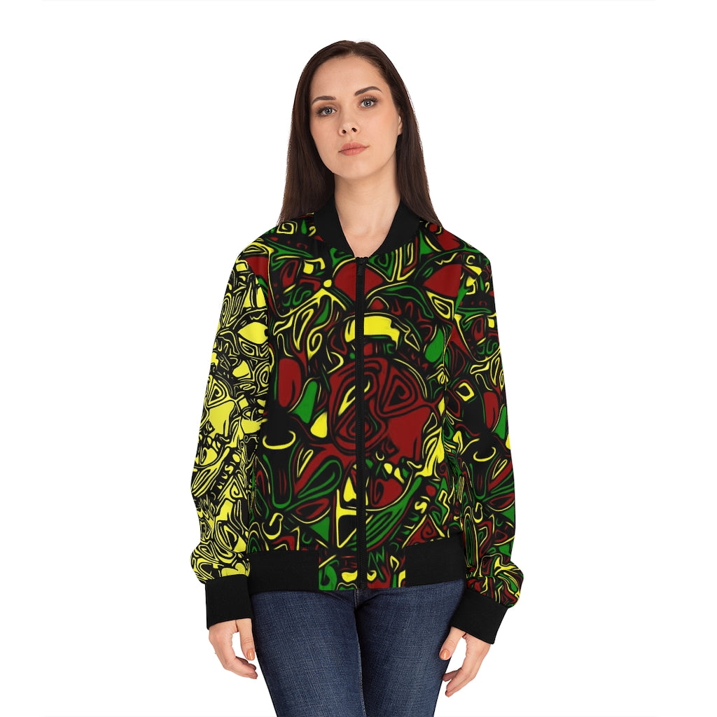 Women's Rasta Bomber Jacket Yellow Sleeve