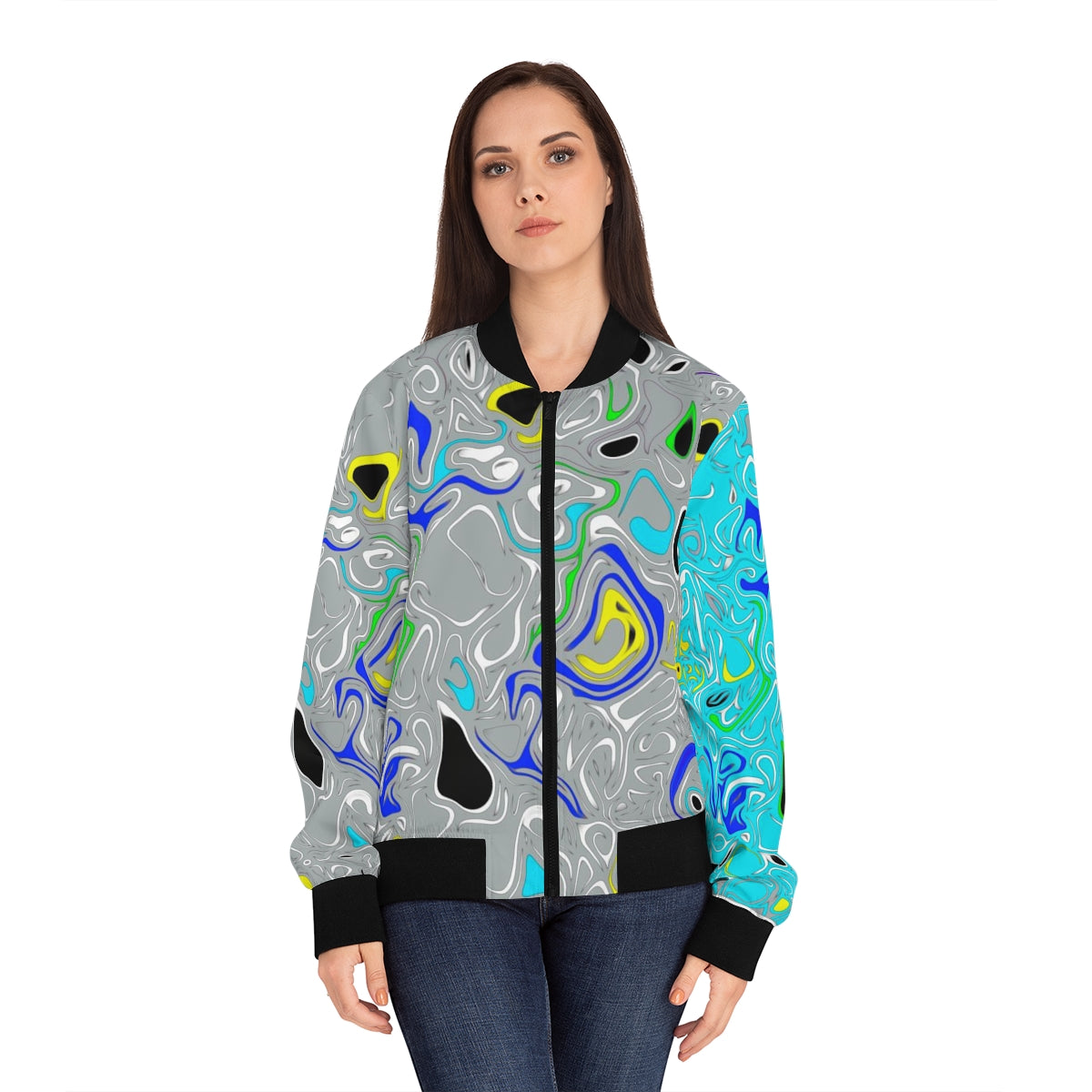 Women's Graffiti Grey Bomber Jacket